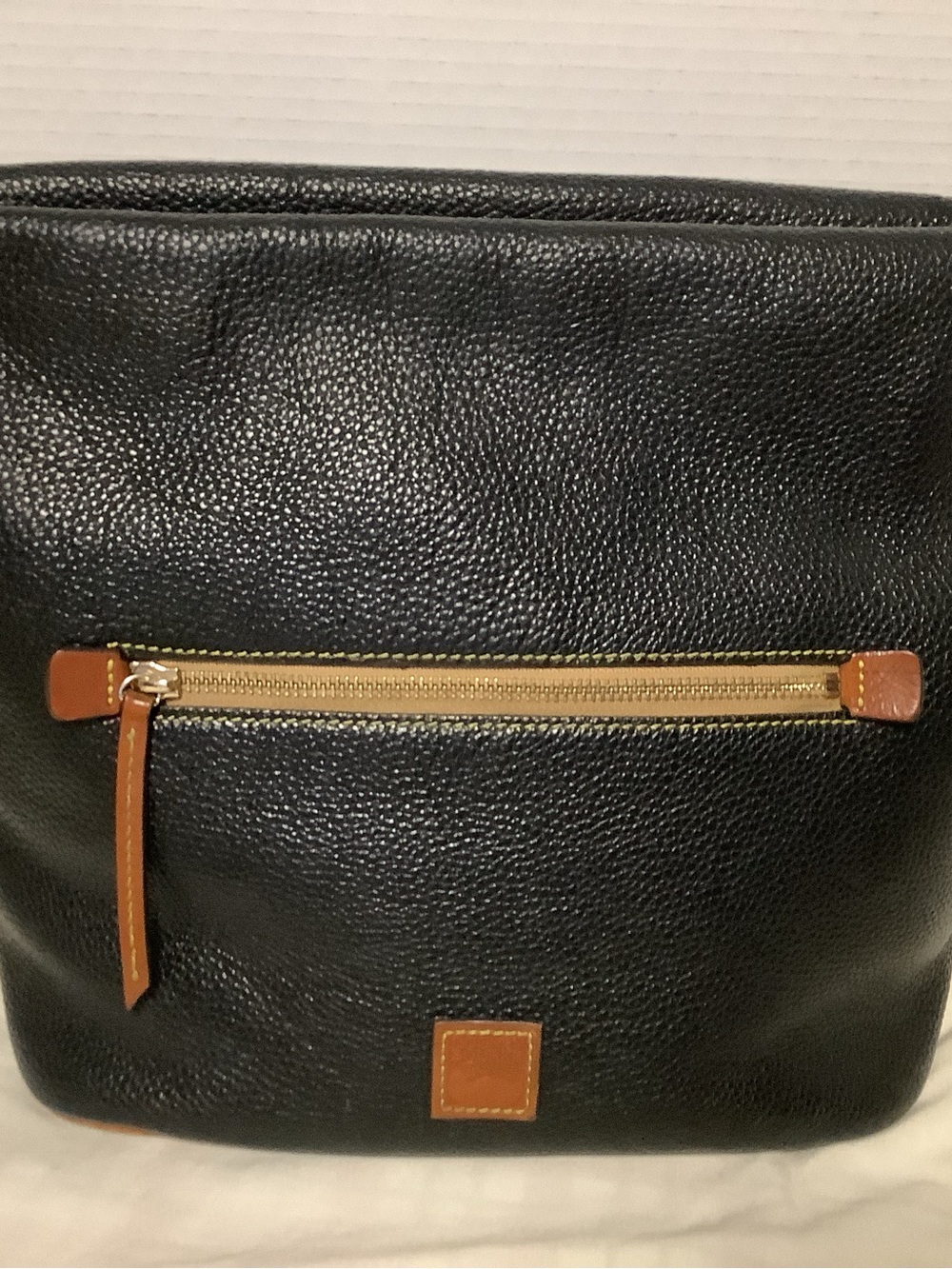 Black Leather Women’s Crossbody Bag with Tan Trim